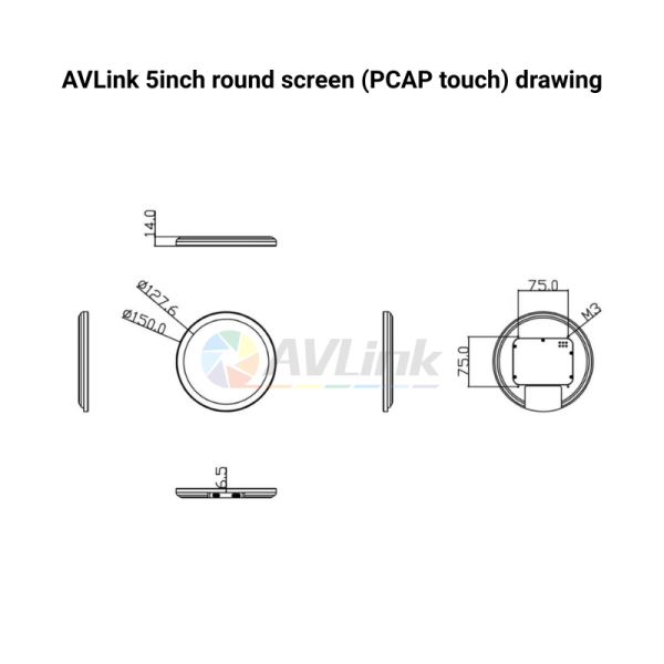 AVLink 5inch round screen (PCAP touch) drawing